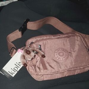 NWT Kipling Rose Crossbody Bag with Monkey Charm Fanny Pack Size M-L